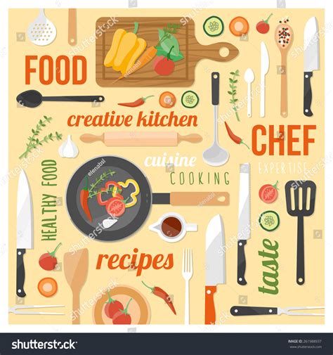 Creative Cooking Background Kitchen Tools Food Stock Vector 261988937 - Shutterstock