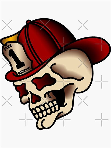 Traditional Firefighter Skull Sticker By Salty Dog Redbubble