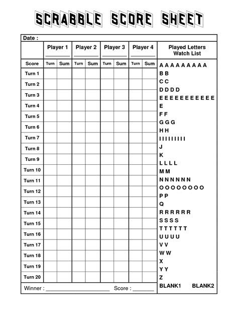 Play the highest possible word every turn. scrabble score sheet - Google Search in 2021 | Scrabble ...