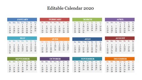 Creative Editable Calendar 2020 Ppt Presentation Template