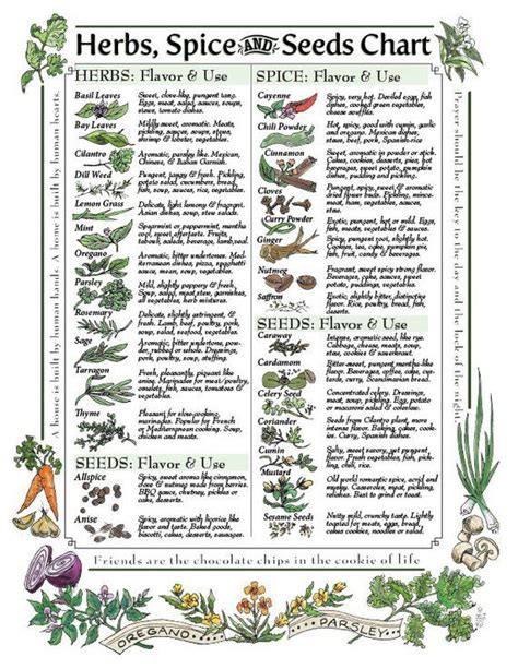 Digital Download Herbs Spice Seeds Chart For Kitchen Etsy Canada Spices Healing Herbs