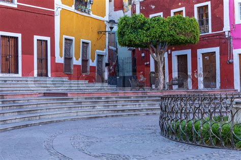Colored Colonial Houses In Old Town Of Guanajuato Colorful Alleys And