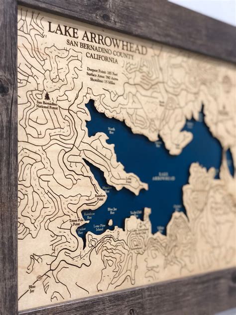 Lake Arrowhead Map Custom Wood Map Custom Lake Art 3d Wall Etsy