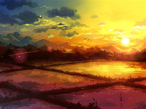 Wallpaper Sunlight Drawing Sunset Reflection Sky Sunrise