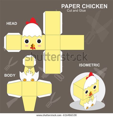 Chicken Paper Craft Template 库存矢量图（免版税）616486538