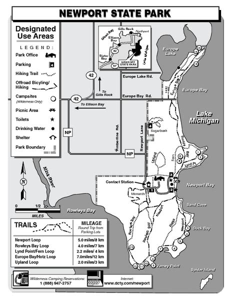 Newport State Park Map Newport State Park Wi Usa Mappery