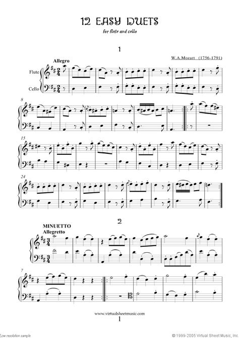 In most respects, it's an easy lead line and it'll definitely stick in. Mozart - Easy Duets sheet music for flute and cello PDF
