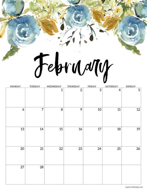 Print This Beautiful February 2023 Monday Start Calendar Page With