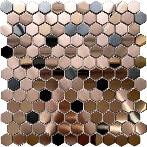 Buy Blujellyfish Hexagon Stainless Steel Brushed Mosaic Tile Bronze