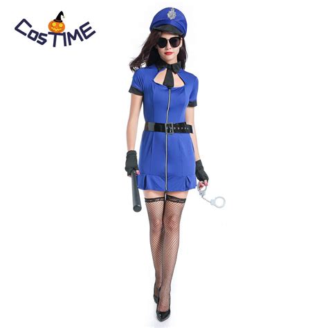 Ladies Navy Blue Police Woman Costume Cops Uniform Dress Sexy Police Officer Roleplay Halloween