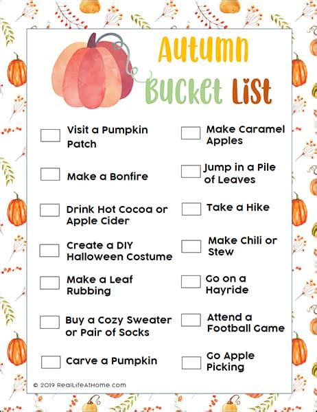 Fall Bucket List For Kids And Families Free Printable