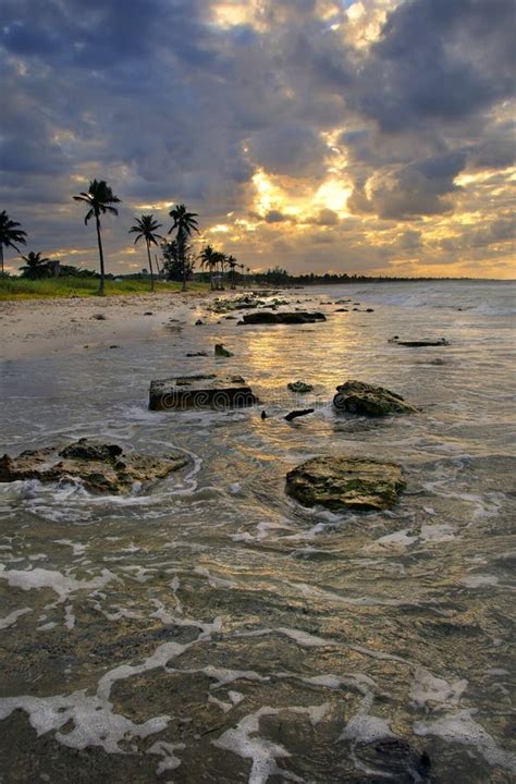 Beach Scene With Dramatic Sunset Cuba Stock Image Image Of Exotic