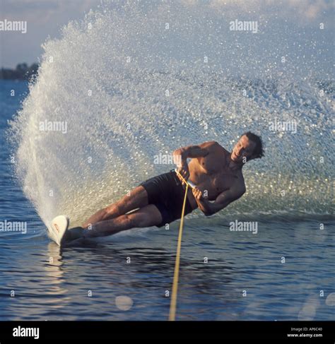 Water Skier On Slalom Ski Stock Photo Alamy
