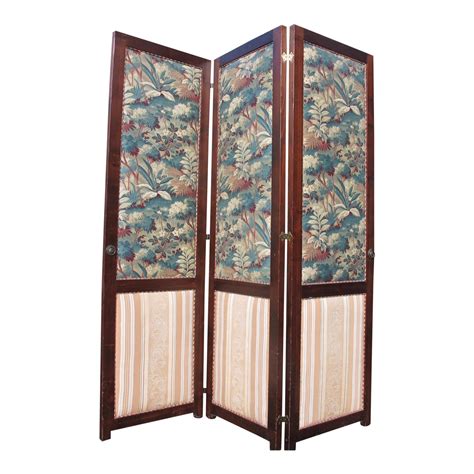 Antique Fabric Covered Folding Screen | Chairish