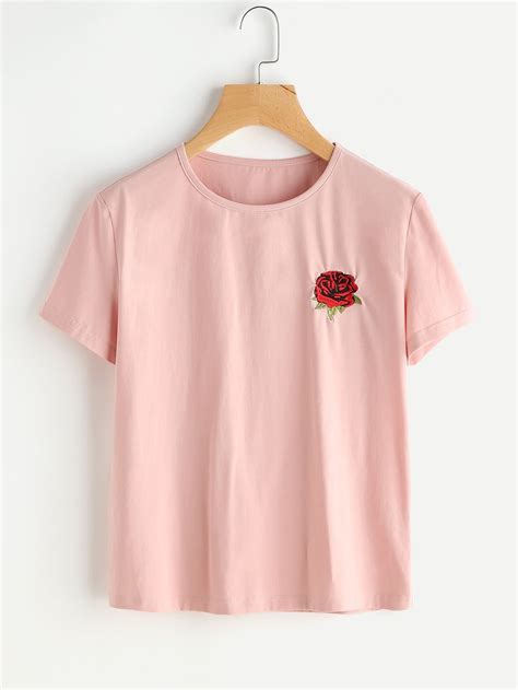 Adds value to any design. Rose Embroidered T-shirt | SHEIN