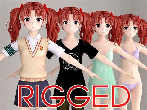 T Pose Rigged Model Of Kuroko Shirai Anime Girl D