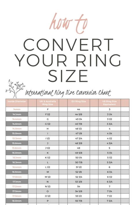 Convert Your Ring Size Nature Inspired Engagement Ring Ring Sizes