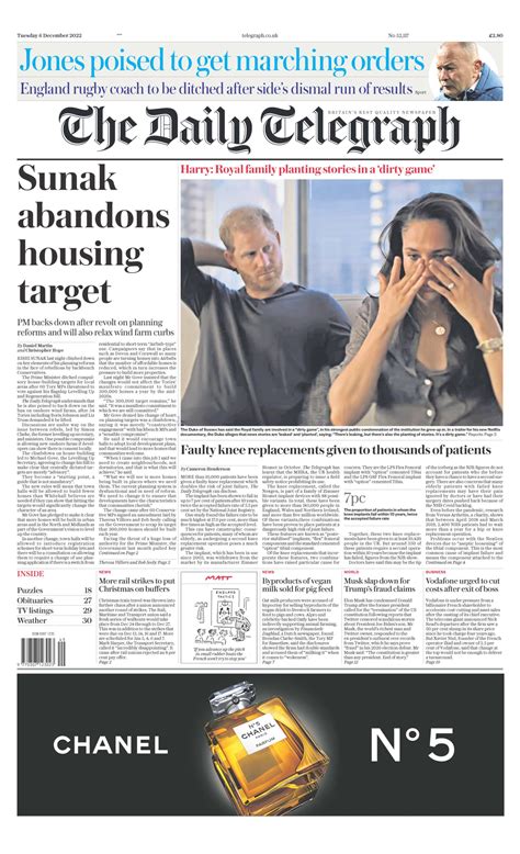 Daily Telegraph Front Page 6th Of December 2022 Tomorrow S Papers Today