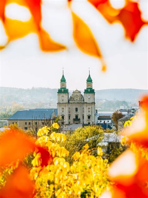 Zbarazh Ukraine Monastery In A Beautiful Autumn Leaf Panorama Of The
