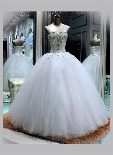 Sweetheart Neckline White Princess Ball Gown Wedding Dress