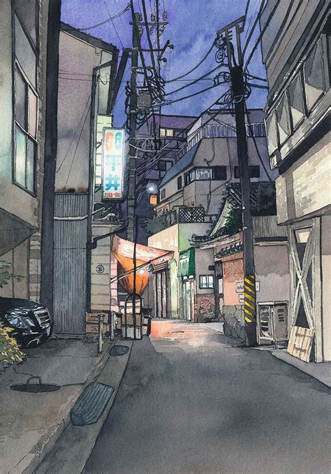Tokyo Nights Mateusz Urbanowicz Cityscape Drawing Japan Watercolor