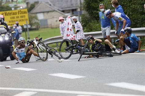 Aerial footage of the crash was shared on social media, including by one user called @cyclingreporter, who wrote: Tour de France 2020: On-bike footage shows moment AG2R rider crashes and has to borrow Julian ...