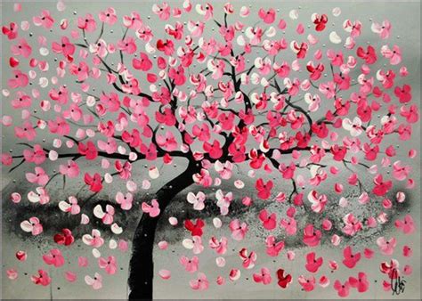 Acrylic Painting Red Cherry Blossoms Pink Home Decor Acrylic