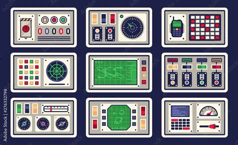 Control Panel In Spaceship With All Kinds Of Controls Vector