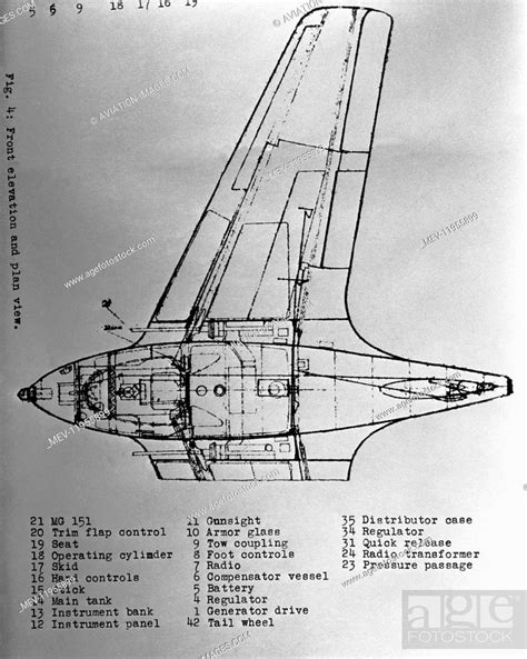 Luftwaffe Messerschmitt Me 163 Komet Wing Plan View Section Line