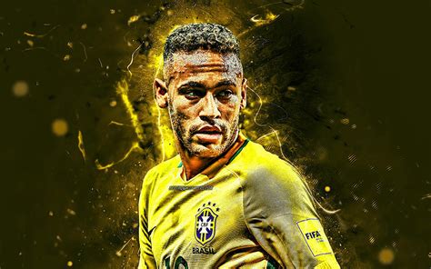 Neymar Close Up Football Stars Brazil National Team Yellow Background