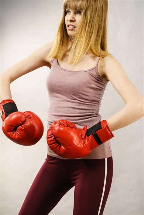 Woman Wearing Boxing Gloves Stock Photo Image Of Protective Fight