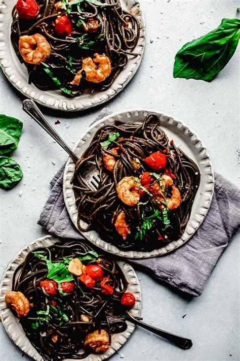 Easy Squid Ink Pasta With Shrimp And Cherry Tomatoes