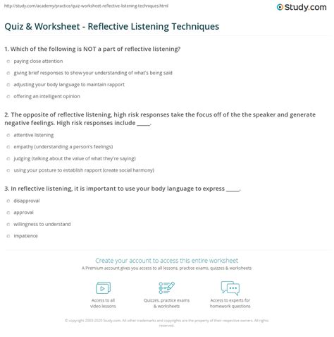 Quiz And Worksheet Reflective Listening Techniques