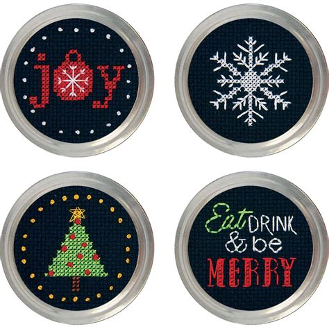 Title / name:jartopper easter designer: Holiday Cheer Jar Topper Counted Cross Stitch Kit-Set Of 4 ...