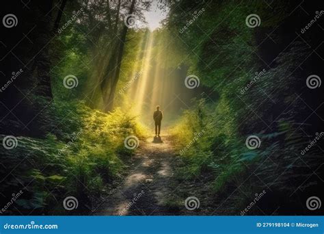 Finding Solace in Nature - Figure in the Forest Stock Illustration
