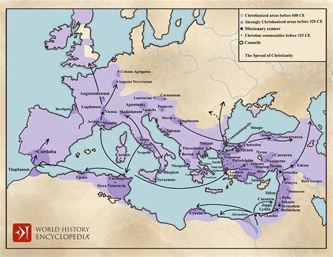 Spread Of Christianity Map Up To 600 Ce Illustration World