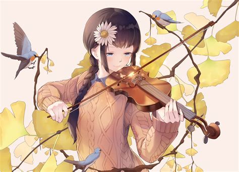 Anime Girl With Violin Wallpaper