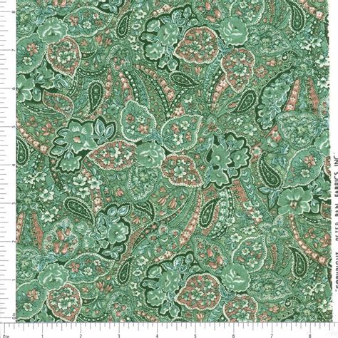Teal Green Paisley Fabric By The Yard Green Jacobean Fabric