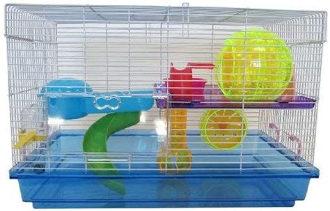 A Hamster Cage With Plastic Toys Inside It