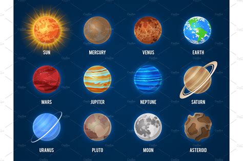 Solar System Cartoon Planets Cosmos Pre Designed Vector Graphics