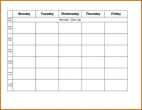 monday to friday blank calendar printable calendar
