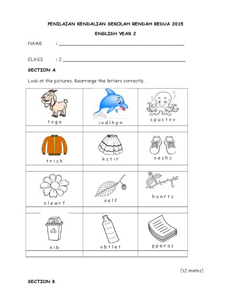 Ujian diagnostik tahun 1 (2018). Ujian Akhir Tahun 1 Bahasa Inggeris