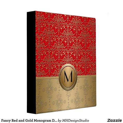 Fancy Red And Gold Monogram Damask Pattern 3 Ring Binder