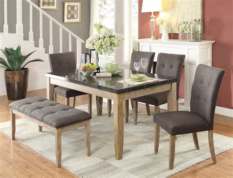 Homelegance Huron Dining Set Faux Marble Top Weathered Wood D5285
