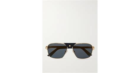 Cartier Aviator Style Leather Trimmed Gold Tone And Acetate Sunglasses In Black For Men Lyst Uk