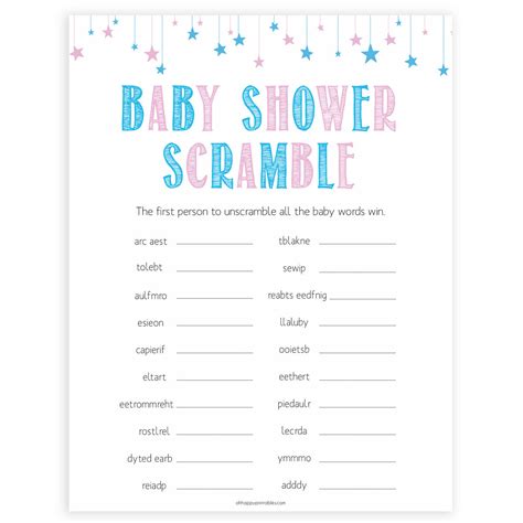 Baby Shower Word Scramble Gender Reveal Printable Baby Games