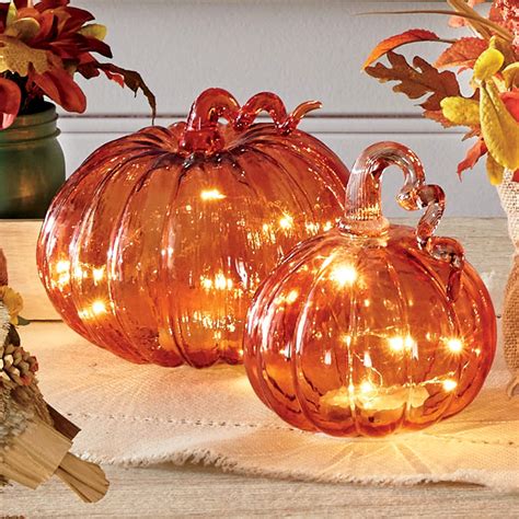 Set of 2 Lit Glass Pumpkins | Country Door