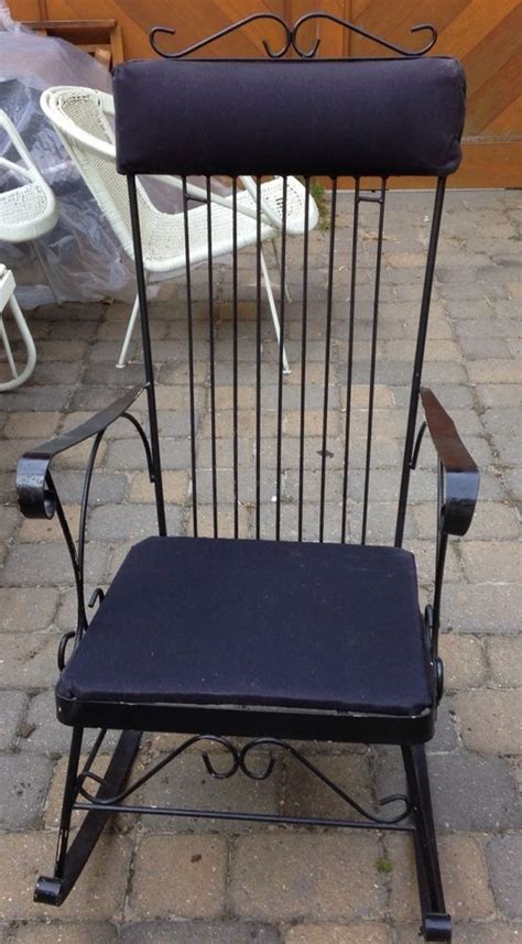 Garden chairs and sun loungers(63). Mid Century Vintage Black Cast Iron Metal Rocking Chair ...