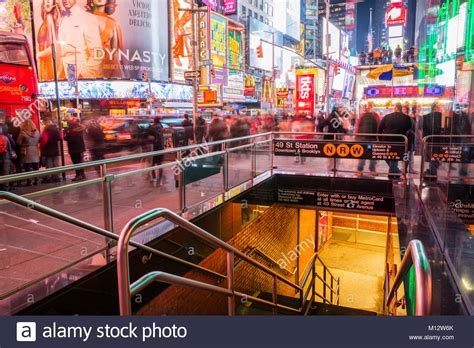 Entrance In Subway Station On Time Square At Night In New York City