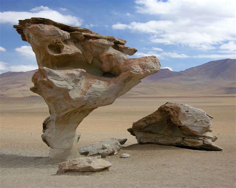 A Rock Sculpted By Wind Erosion In The Altiplano Region Of Bolivia